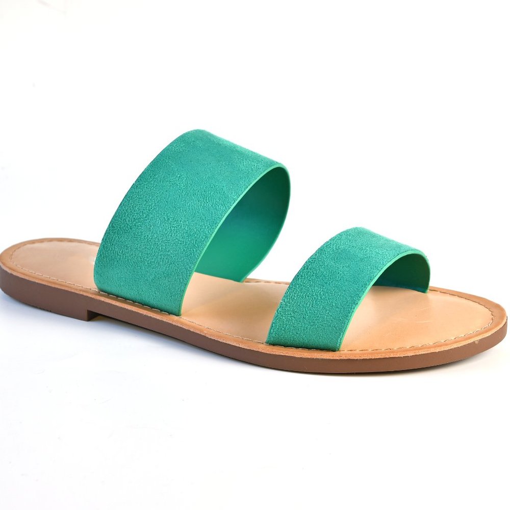 New Emerald Flat Sandals Double Band Slides